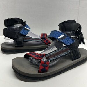 Prada Linea Sandals Shoes Printed Adjustable Ankle Strap Open Toe Black Size 11